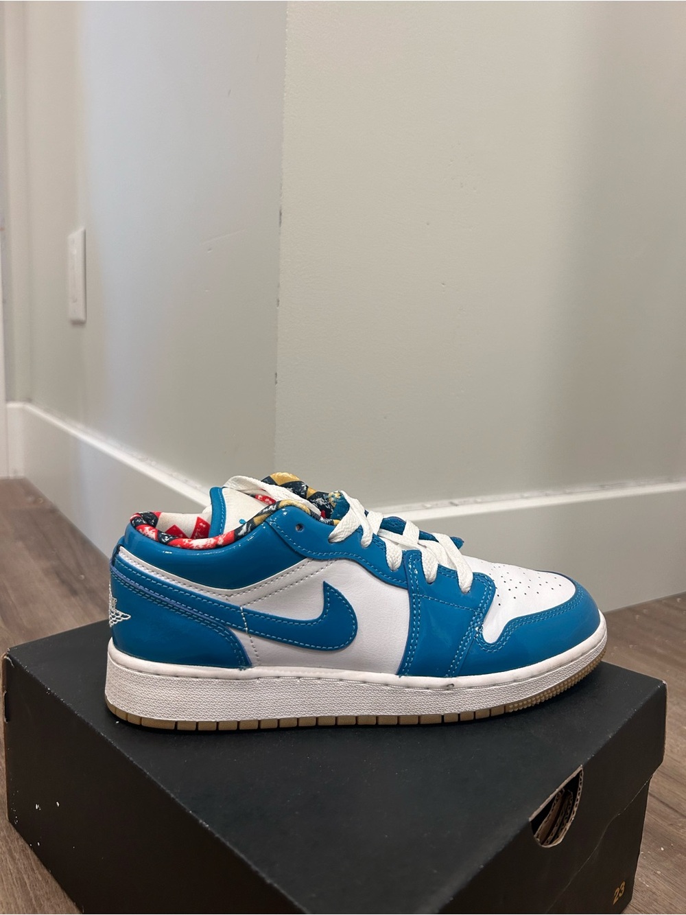 Nike Low Top Sneakers White & Blue with Patterned Lining